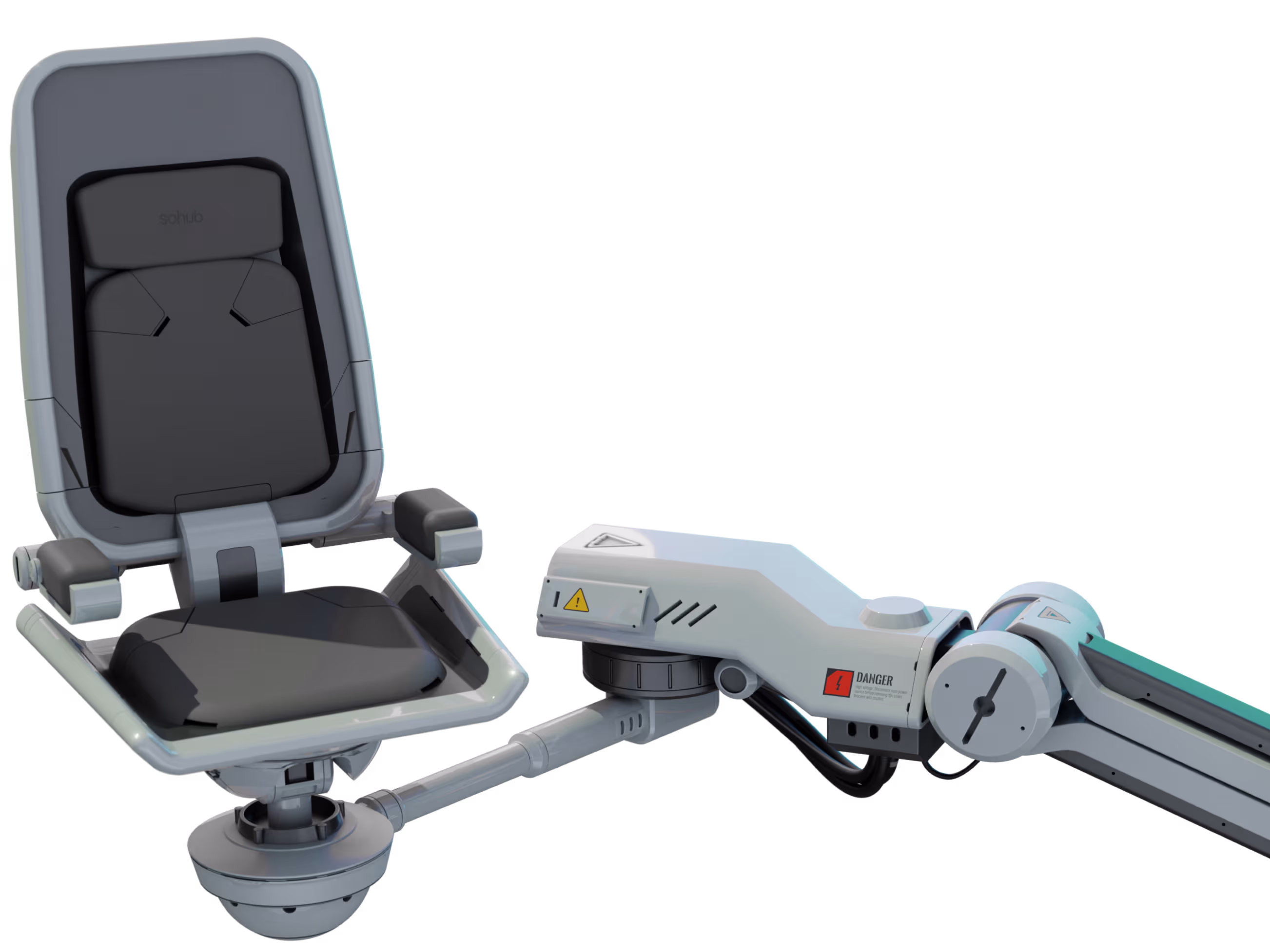 A robotic arm presenting a chair — pull up a seat while JobClaw works